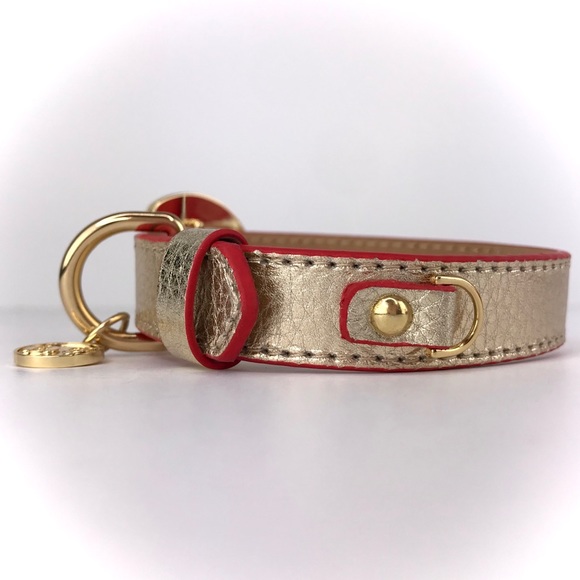 MOSHIQA Gold Leather Dog Collar Wonder Woman WW84 Size M Luxury Metallic Fancy - Picture 7 of 16